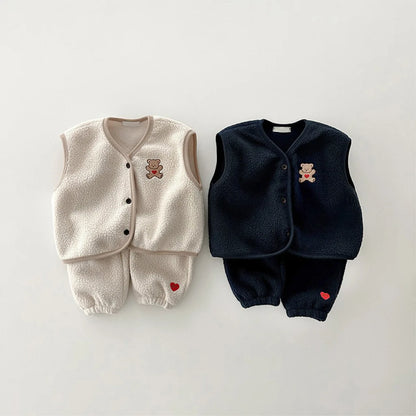 Baby Bear Fleece Set Vest and Pants - Peachy Bloomers