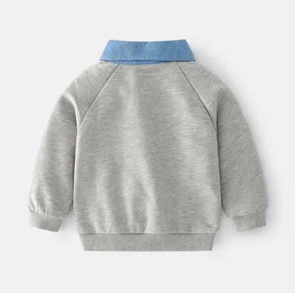 Denim Collar Gray Sweatshirt