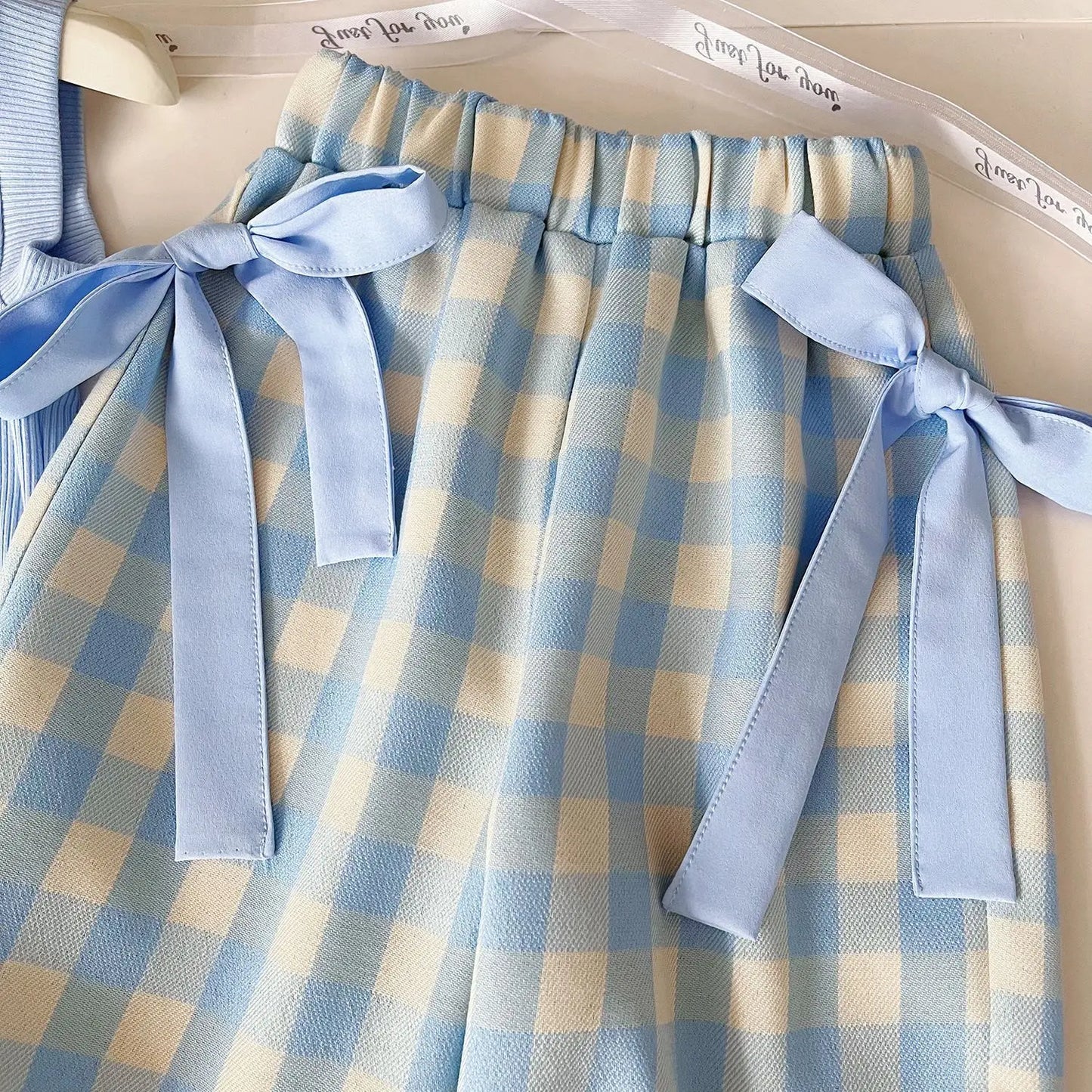 Bow Checkered Girls Cotton Set