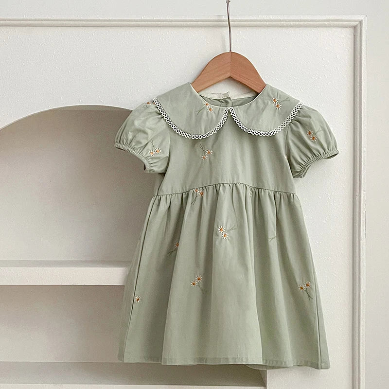 Sister Match Daisy Floral Green Cotton Dress and Romper