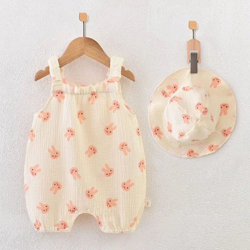 Newborn Baby Muslin Jumpsuit with Hat