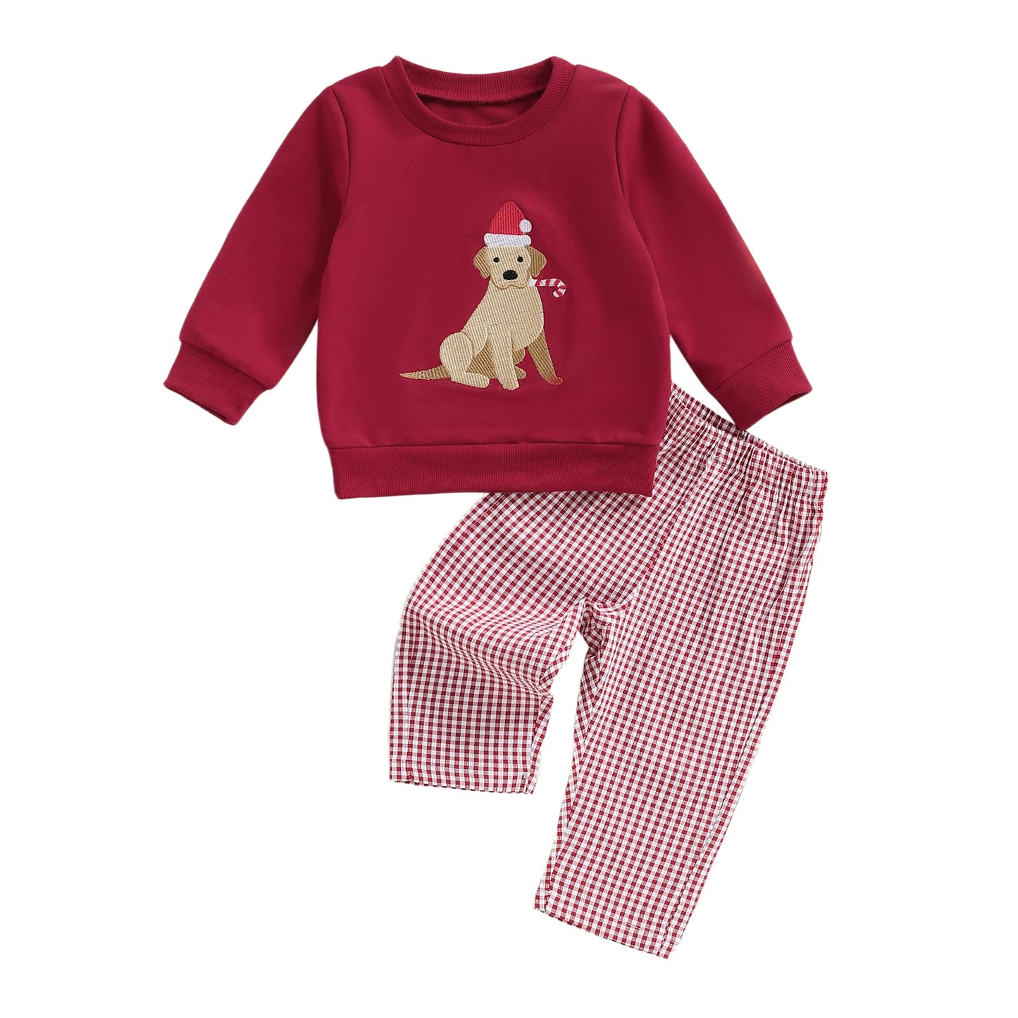 Toddler Boys Christmas Sweatshirt and Stripe Pants Set