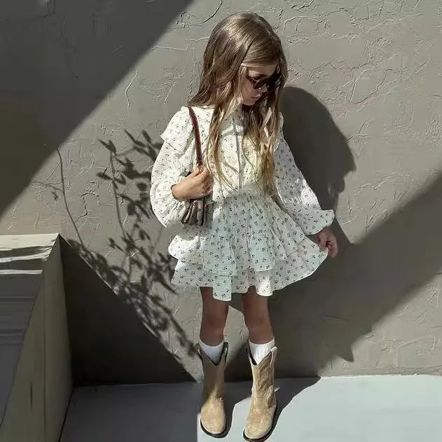 Girls Cotton Muslin Set - Ruffle Top & Skirt
