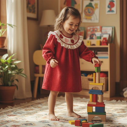 Girls Valentines Heart Embroidered Dress