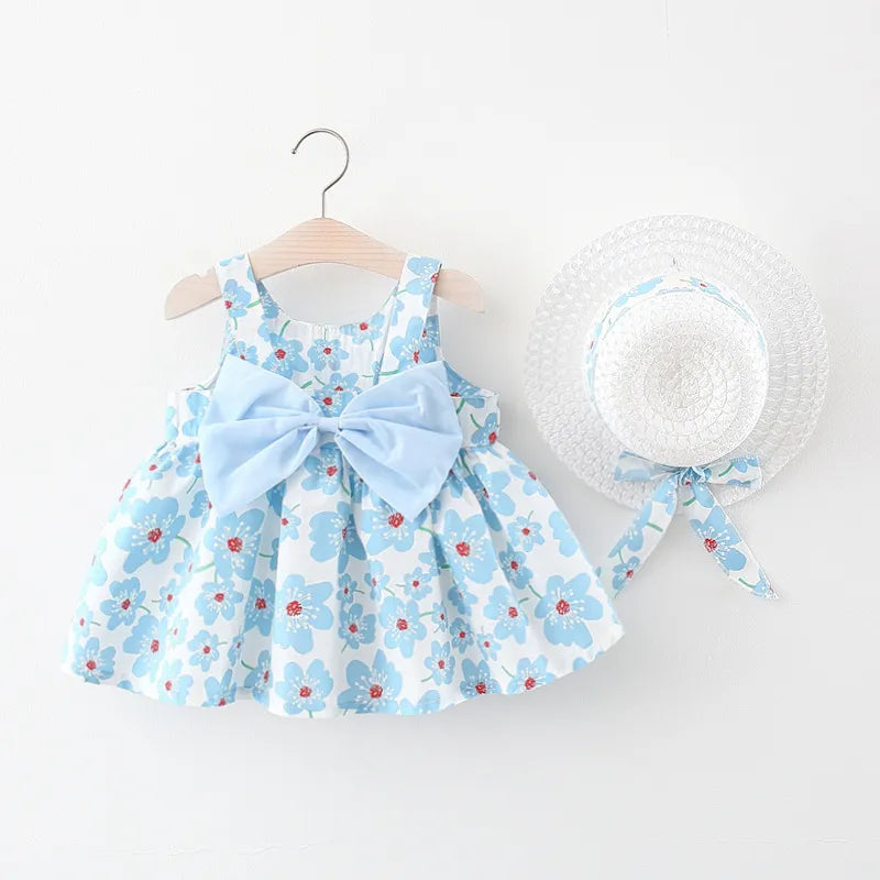 Baby Floral Bow Dress with Sunhat - Peachy Bloomers