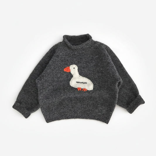Turtleneck Girls Knit Duck Embroidery Sweater