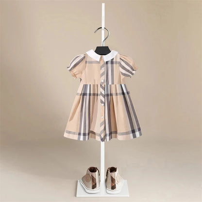 Iconic London Organic Plaid Dress in Beige - Peachy Bloomers