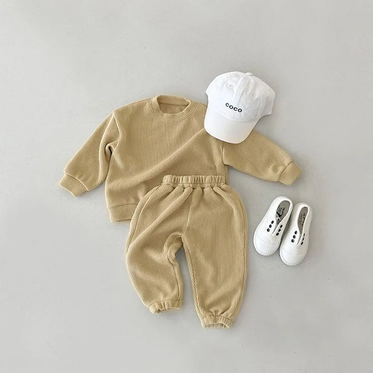 Casual Cotton Ribbed Sweatshirt and Sweatpants Set - Peachy Bloomers