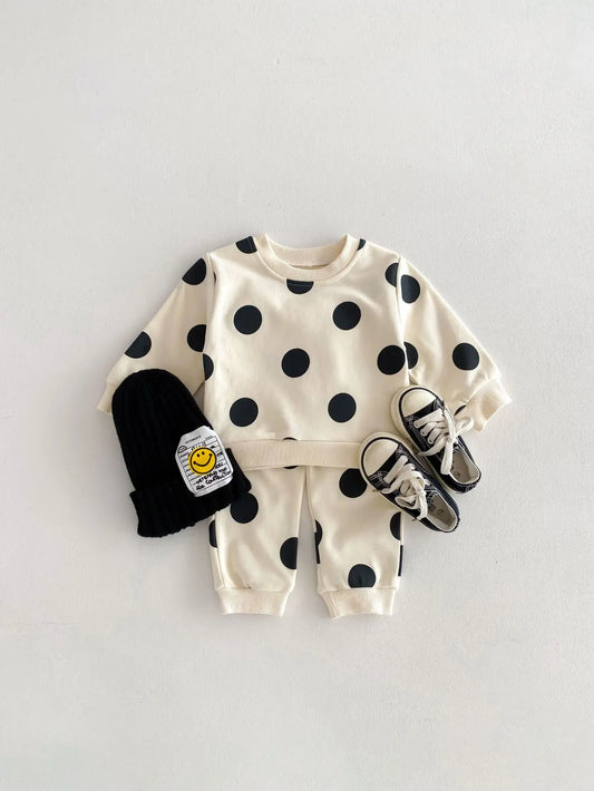 Beige Polka Dot Sweatshirt and Sweatpants Set - Peachy Bloomers