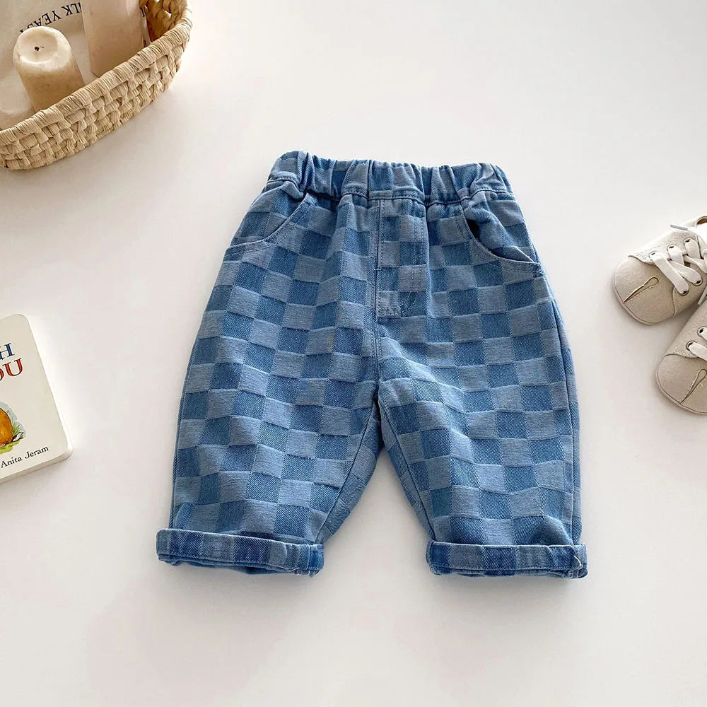 Checkered Denim Toddler Pants