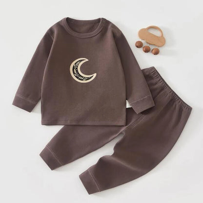 Moon Print Baby Outfit Set – 100% Cotton 2-Piece Long Sleeve Top and Pants