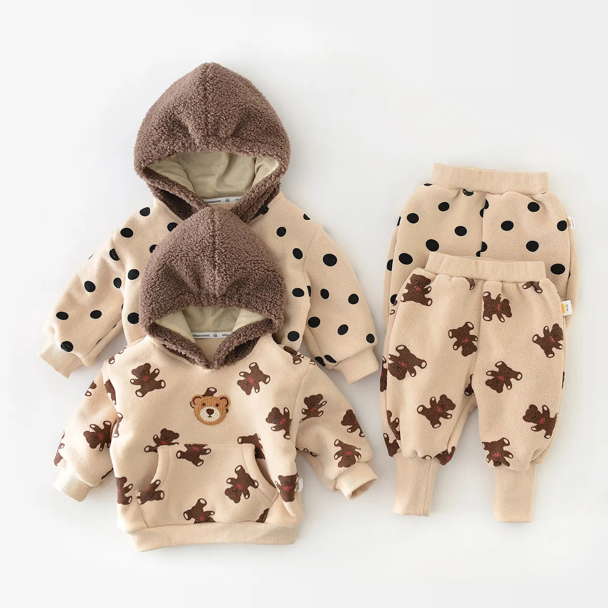 Baby Bear Dot Hoodie Fleece Set - Peachy Bloomers