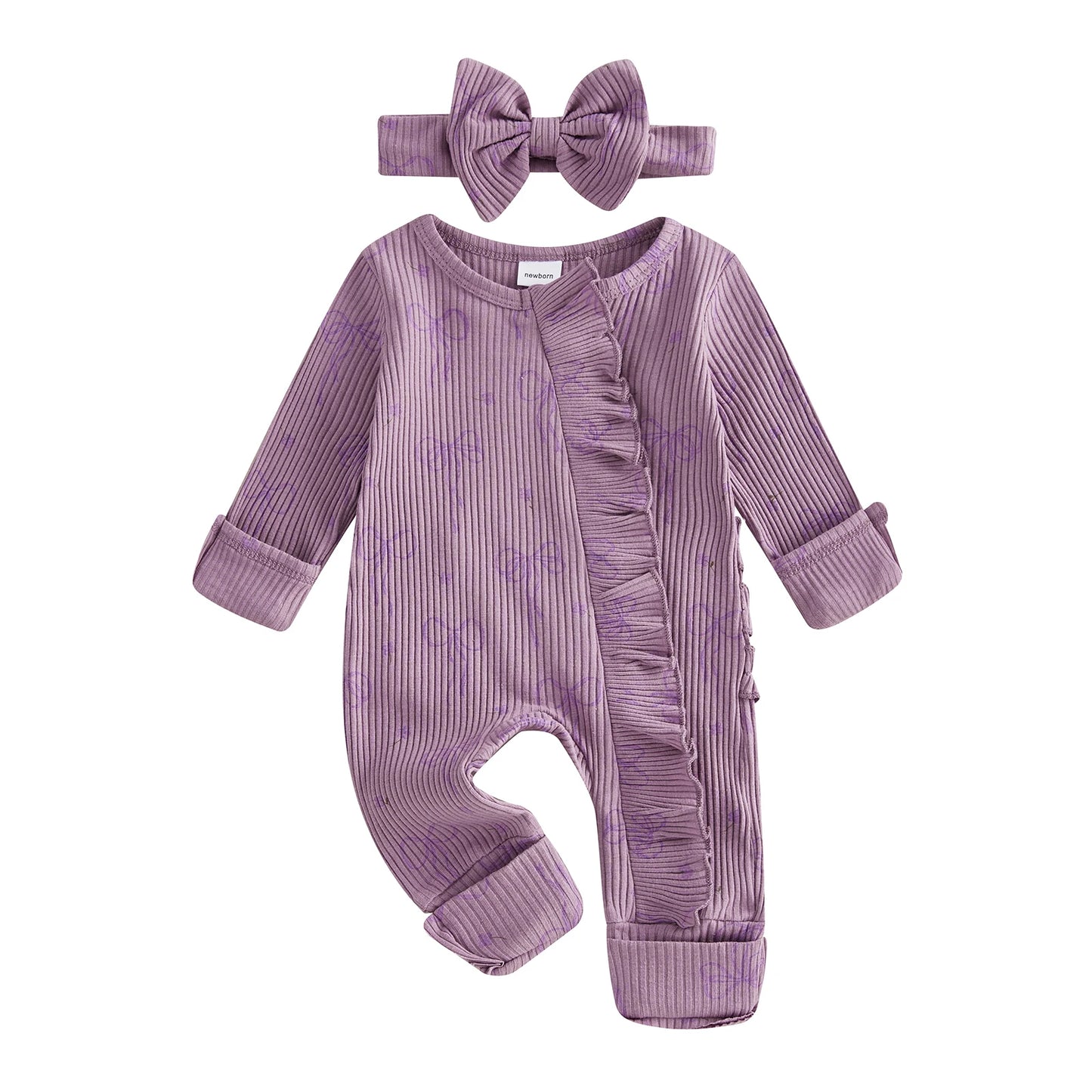 Newborn Ruffle Bow Jumpsuit with Headband