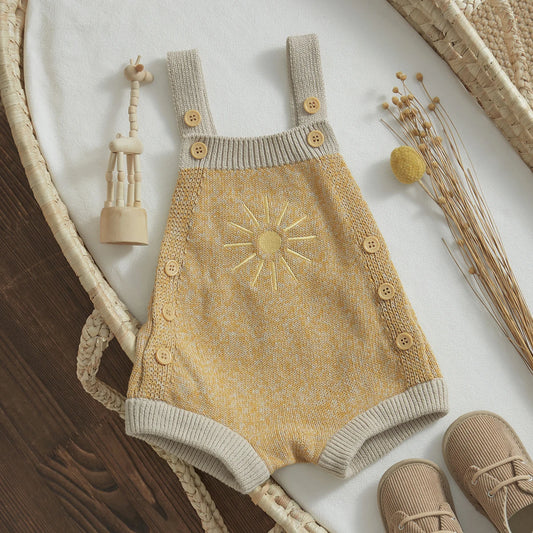 Baby Sun Embroidery Knit Onesie - Peachy Bloomers