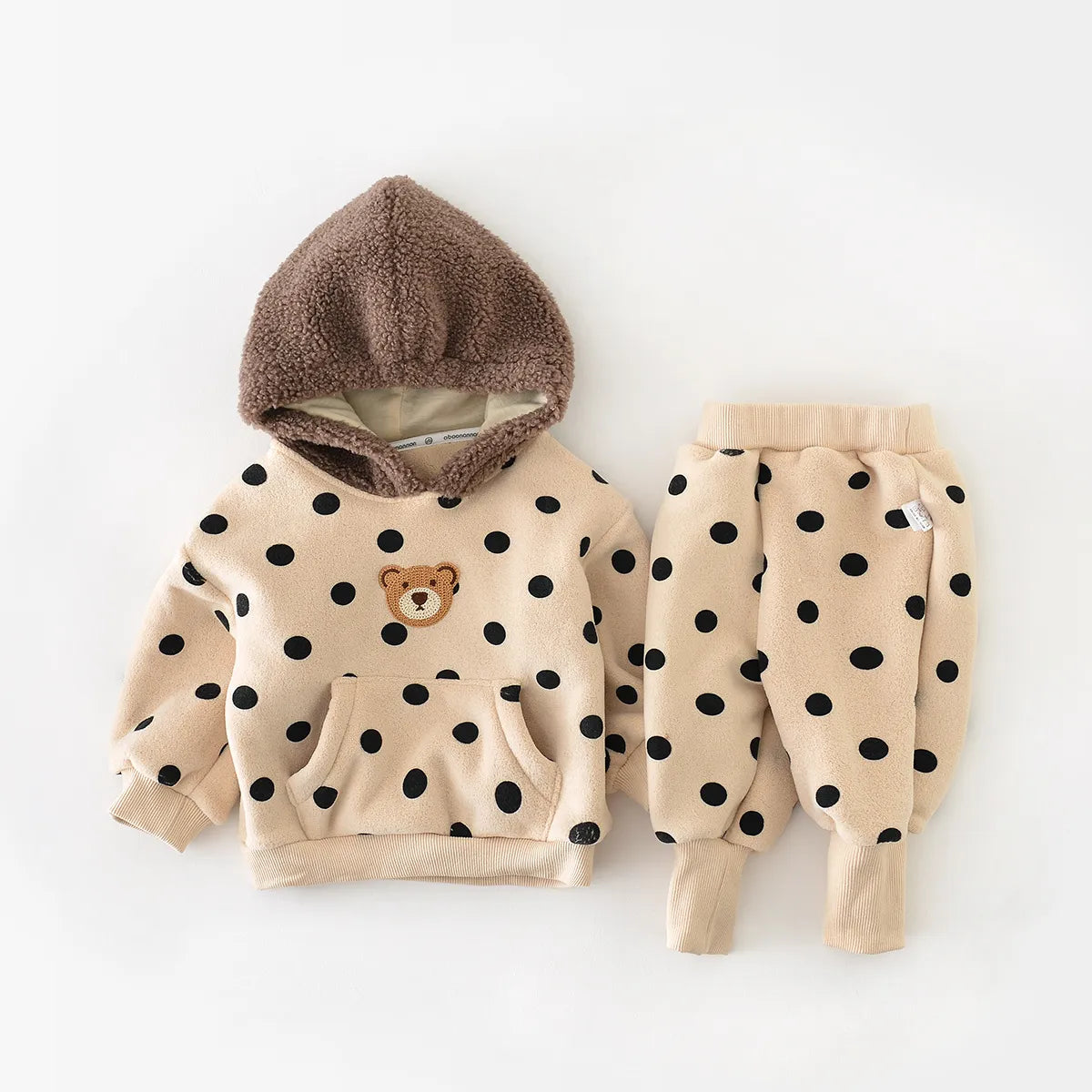 Baby Bear Dot Hoodie Fleece Set - Peachy Bloomers