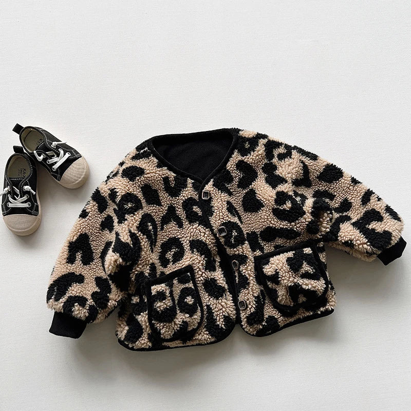 Leopard Print Fleece Girls Jacket