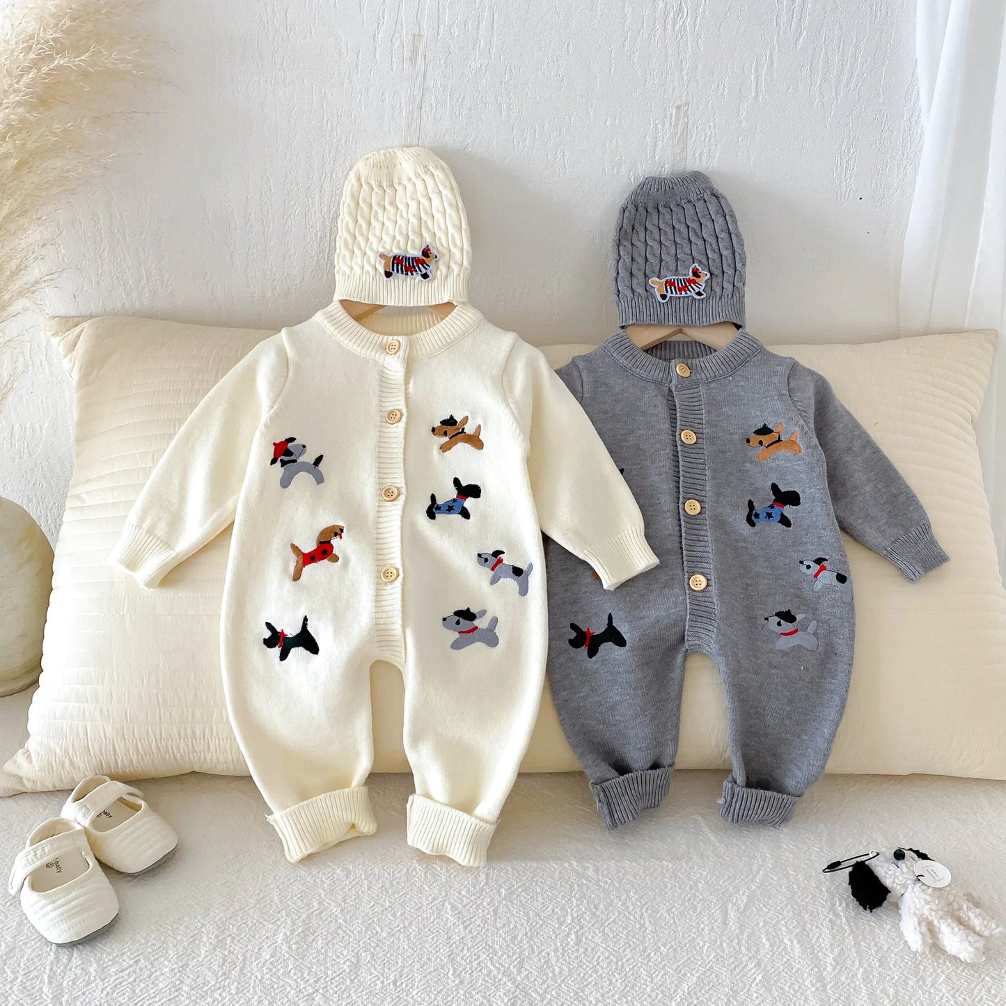 Little Puppy Pure Cotton Knit Baby Jumpsuit