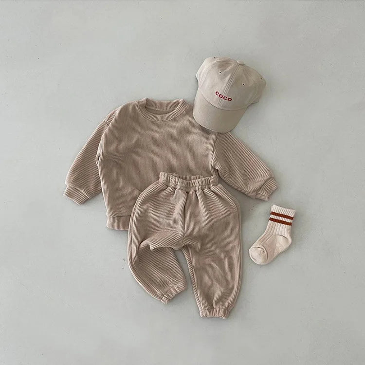 Casual Cotton Ribbed Sweatshirt and Sweatpants Set - Peachy Bloomers