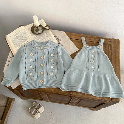 Daisy Blue Knit Cardigan and Dress Set