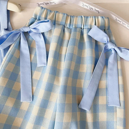 Bow Checkered Girls Cotton Set