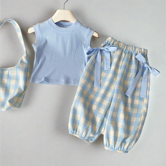 Bow Checkered Girls Cotton Set