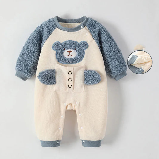 Baby Boy Teddy Fleece Onesie - Peachy Bloomers