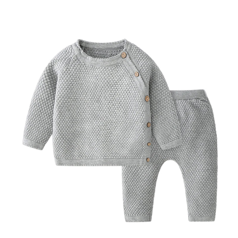 newborn waffle cotton knit 2-piece set in gray 