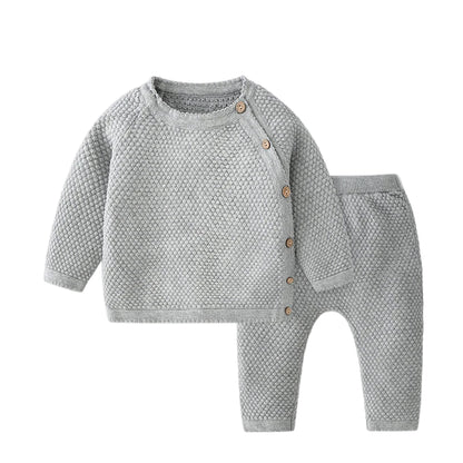 newborn waffle cotton knit 2-piece set in gray 