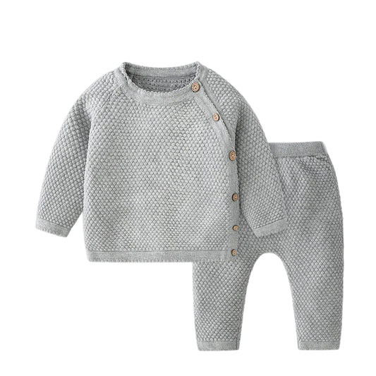 Waffle Knit Cotton Baby Outfit Set – 100% Cotton 2-Piece Sweater and Pants for Babies and Toddlers