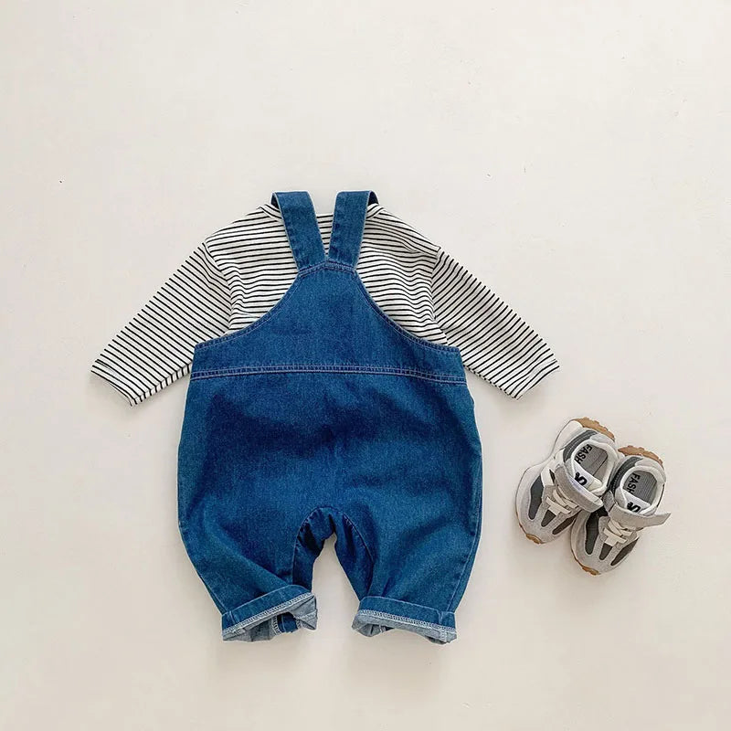 Bear Denim Jumpsuit and T-shirt Set - Peachy Bloomers