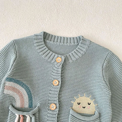 Rainbow Embroidery Cotton Baby Knit Cardigan