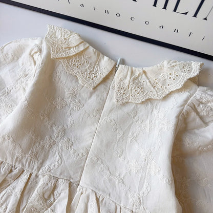 Girls Embroidered Cotton Dress - Classic Elegance