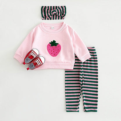 Strawberry Sweatshirt and Stripe Leggings Set
