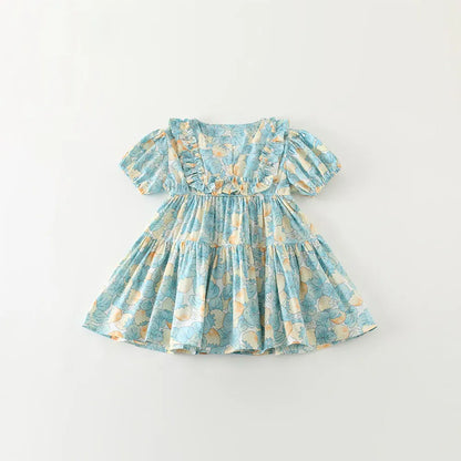 Floral Blue Cotton Dress - Peachy Bloomers