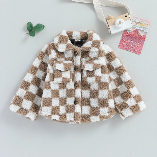 Toddler Checkered Sherpa Fleece Jacket – Cozy, Stylish & Ultra-Soft
