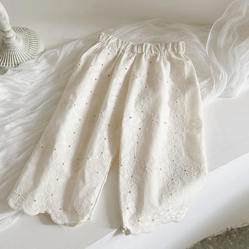 Girl Cotton Eyelet Lace Set - Top & Pants