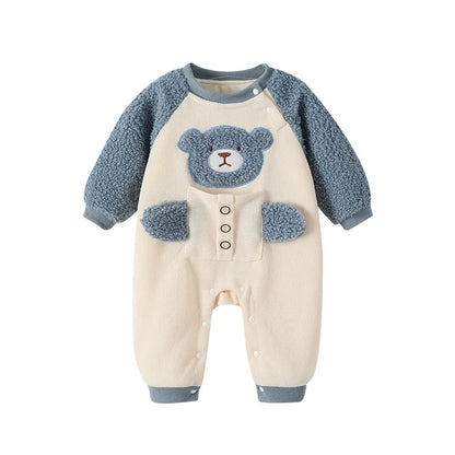 Baby Boy Teddy Fleece Onesie - Peachy Bloomers