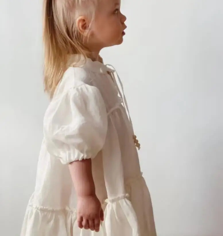 Linen Cotton GIrls Flare Dress - Peachy Bloomers