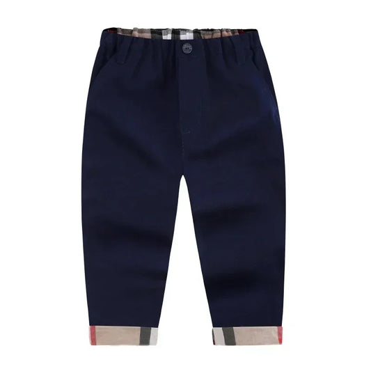 Boys Cotton Casual Pants with Plaid Cuffs
