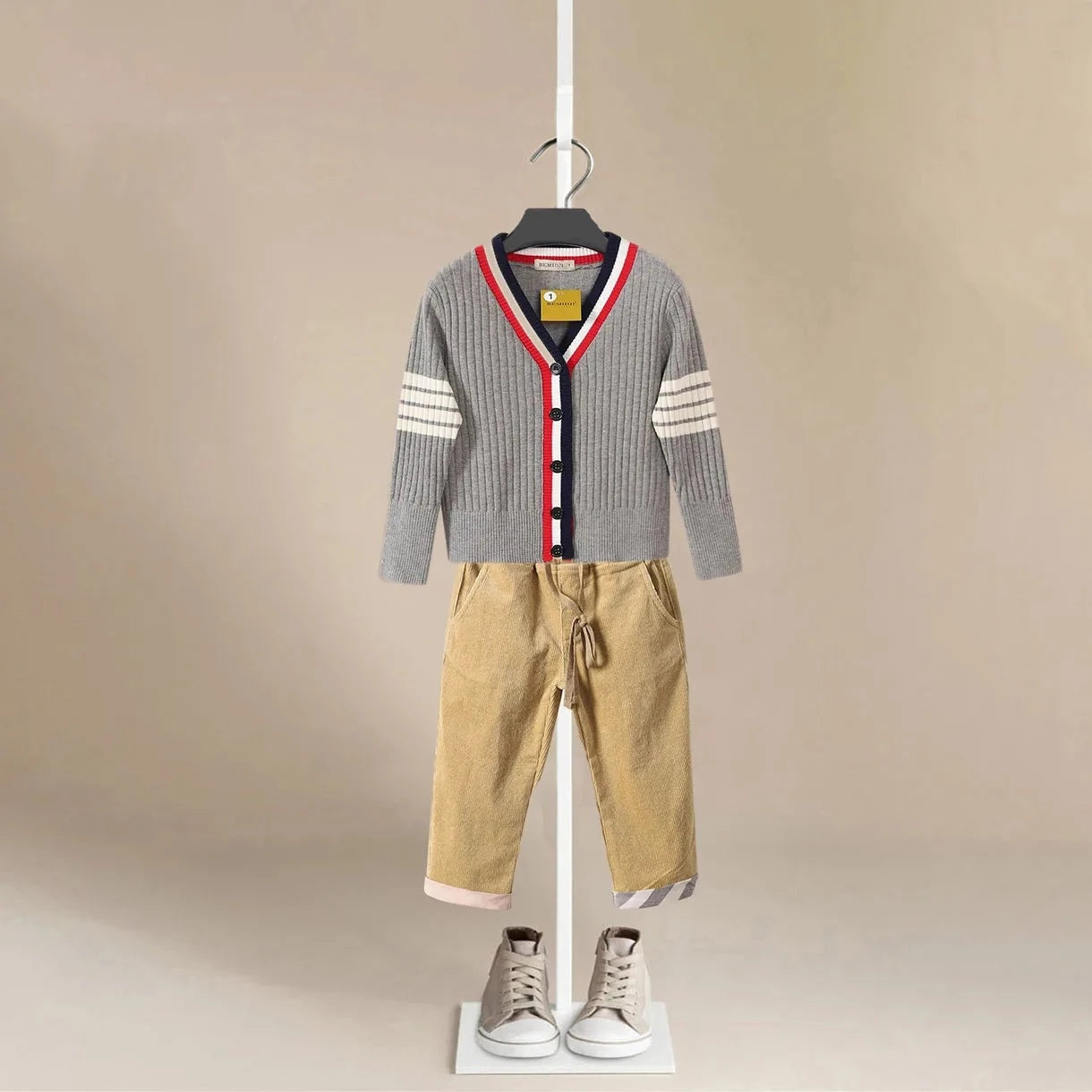 Boys Woolen Cardigan and Corduroy Pants Set - Peachy Bloomers