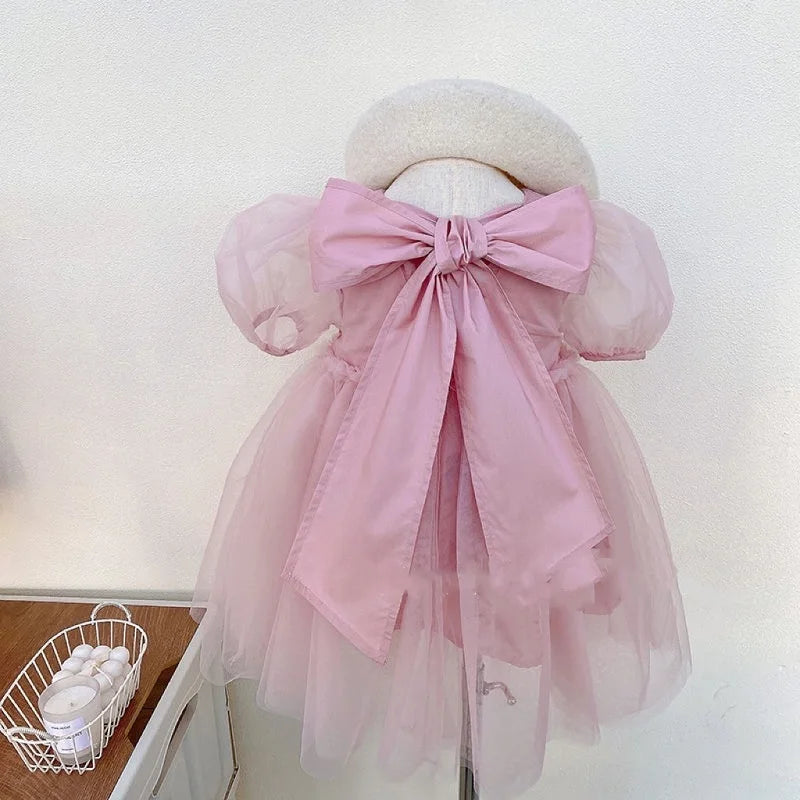 Girl Princess Pink Big Bow Tulle Dress