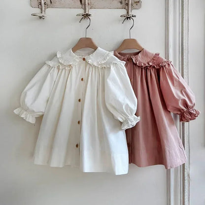 Girls Vintage Ruffle Collar Cotton Dress