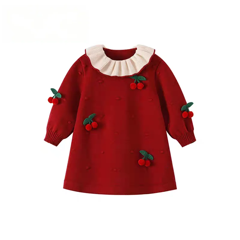 Cherry Red Knit Girls Dress