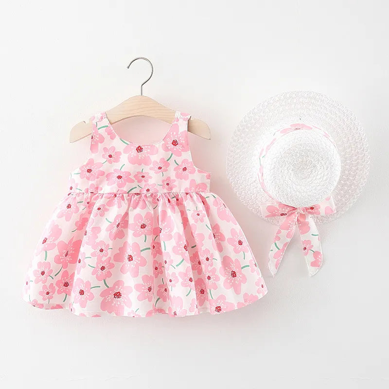 Baby Floral Bow Dress with Sunhat - Peachy Bloomers