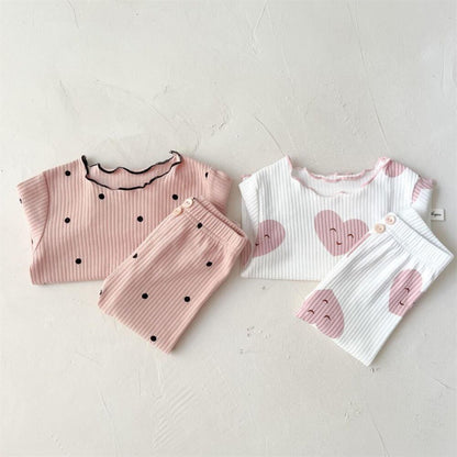 Girls Hearts & Dots Pajama Set - Peachy Bloomers