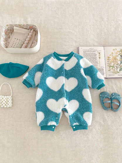 Heart Fleece Warm Jumpsuit - Peachy Bloomers