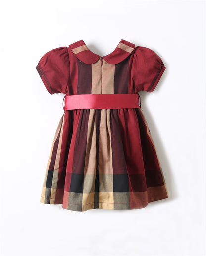 London Plaid Organic Cotton Dress in Maroon