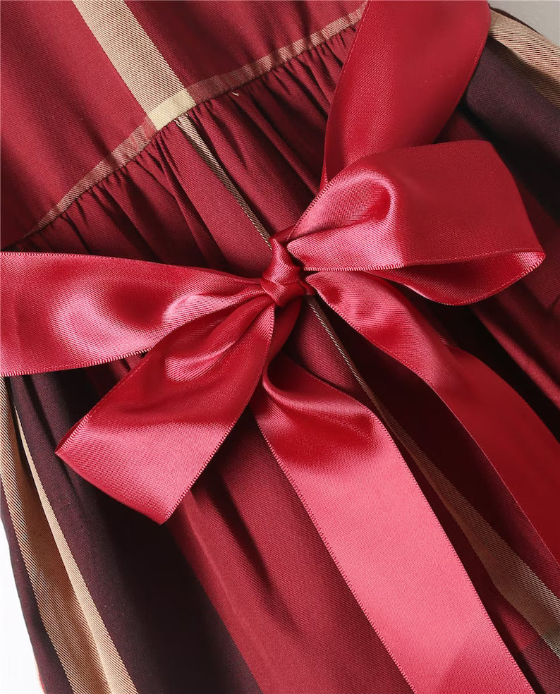 London Plaid Organic Cotton Dress in Maroon