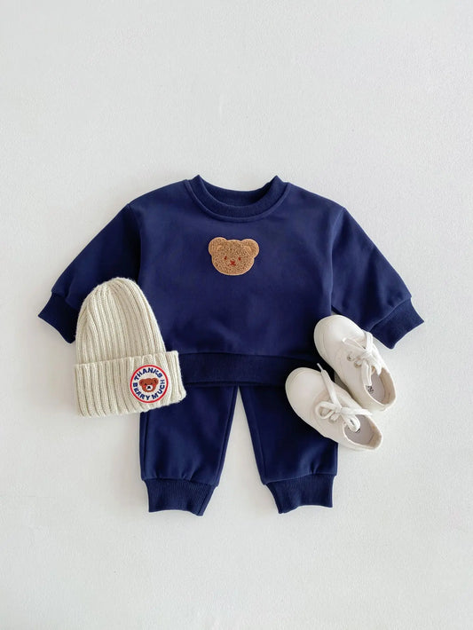 Teddy Baby Sweatshirt and Sweatpants Set in Navy