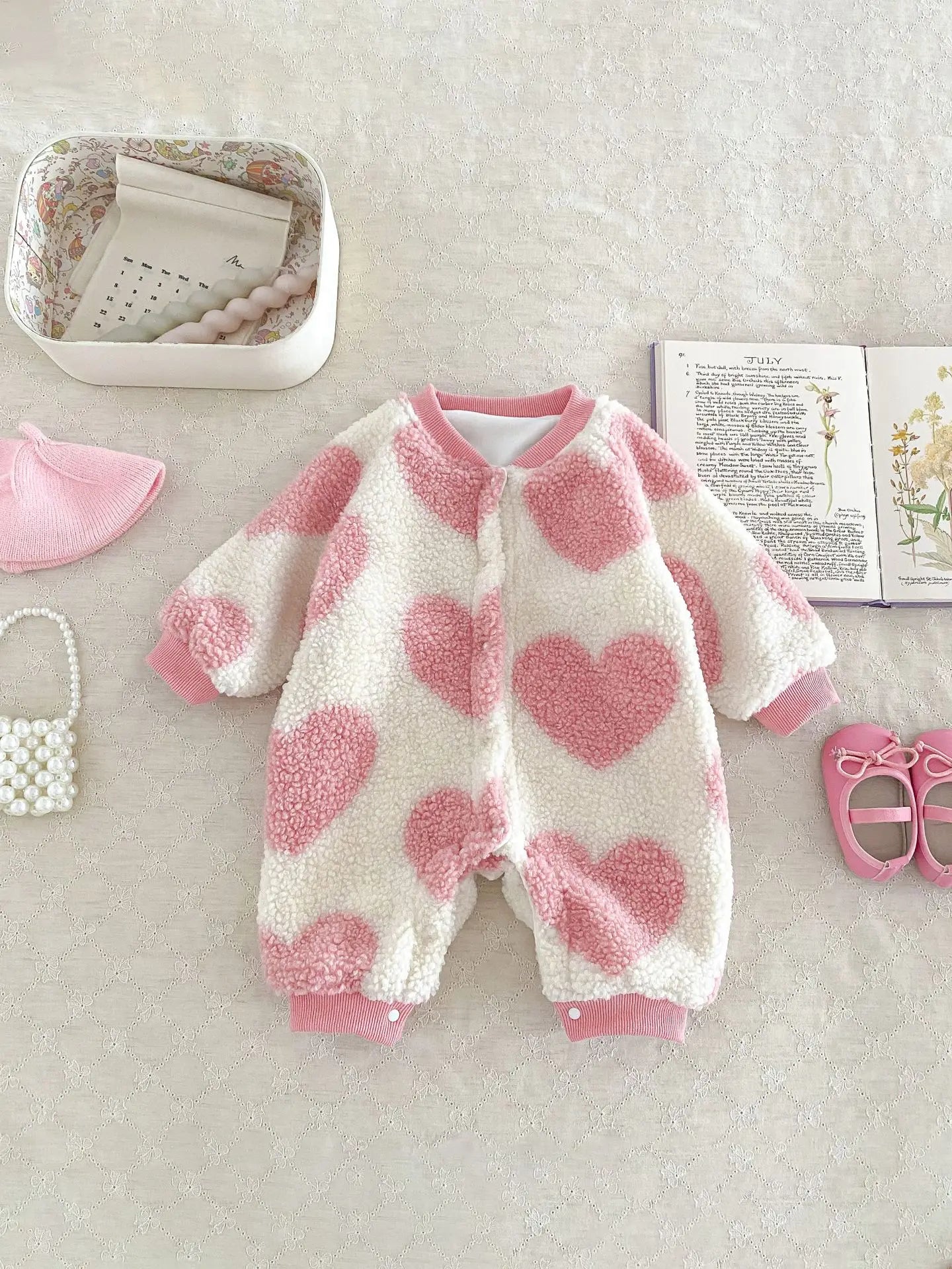 Heart Fleece Warm Jumpsuit - Peachy Bloomers